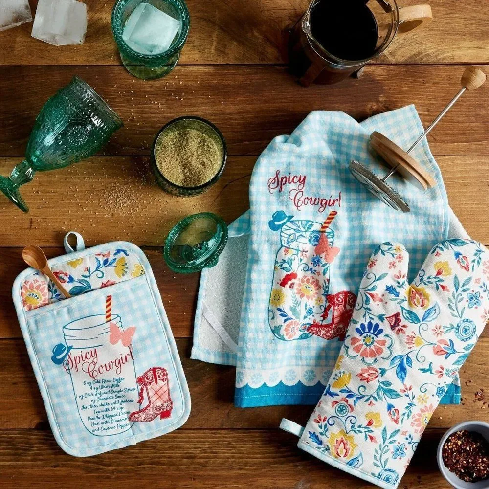 Pioneer Woman Spicy Cowgirl Country Kitchen Towel Potholder Oven Mitt Gift NEW